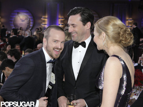 Aaron Paul smiled for the camera with Jon Hamm and Jennifer Westfeldt during a quick break at the Golden Globes.
Aaron Paul smiled for the camera with Jon Hamm and Jennifer Westfeldt during a quick break at the Golden Globes.