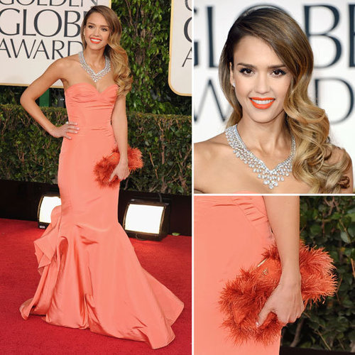 Jessica Alba in Oscar de la Renta Gown at 2013 Golden Globes