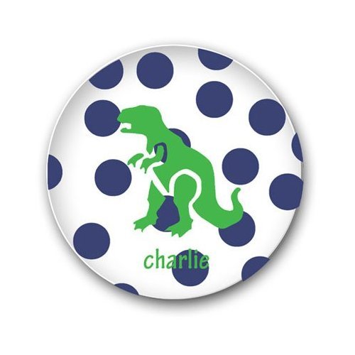 Preppy Plates Personalized Dinosaur and Dot Plate and Bowl Set Preppy Plates Personalized Dinosaur and Dot Plate and Bowl Set