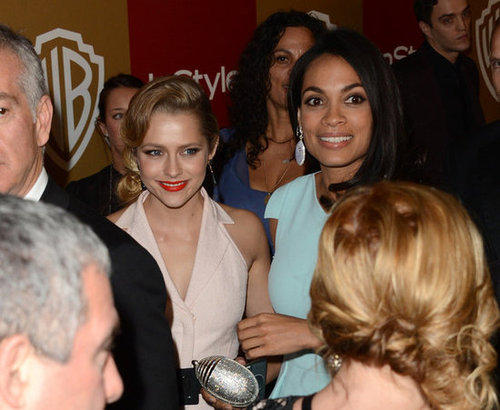 Rosario Dawson and Teresa Palmer linked arms.
Rosario Dawson and Teresa Palmer linked arms.