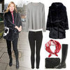 Kate Moss Wearing Black Fur Coat in London
