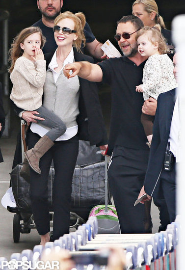 Russell Crowe greeted Nicole Kidman and her two daughters at an airport in Sydney.
Russell Crowe greeted Nicole Kidman and her two daughters at an airport in Sydney.