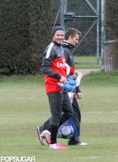 David Beckham trained with Paris Saint-Germain for the first time in London.
David Beckham trained with Paris Saint-Germain for the first time in London.