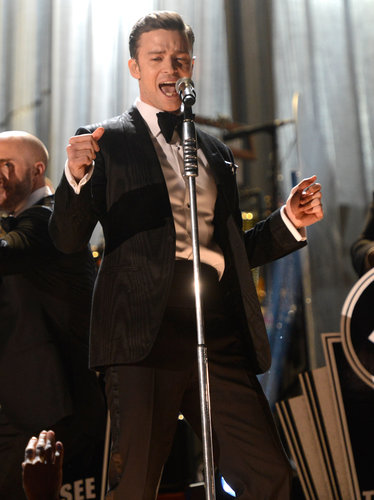 Justin Timberlake danced as he sang into the microphone Sunday night at the 2013 Grammys.
Justin Timberlake danced as he sang into the microphone Sunday night at the 2013 Grammys.