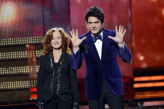 Bonnie Raitt and John Mayer presented together at the Grammys.
Bonnie Raitt and John Mayer presented together at the Grammys.
