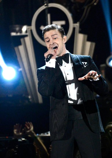 Justin Timberlake performed on stage at the 2013 Grammys on Sunday night in LA.
Justin Timberlake performed on stage at the 2013 Grammys on Sunday night in LA.