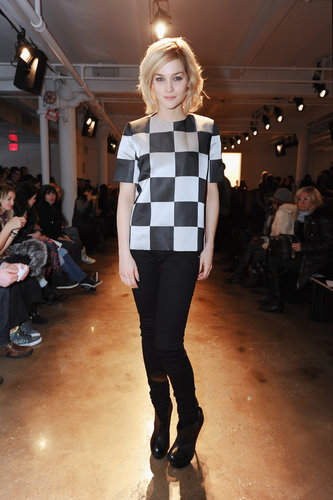 At the Alexandre Herchcovitch show, Leigh Lezark kept it mod in a checkered Louis Vuitton tee and skinny black jeans.
At the Alexandre Herchcovitch show, Leigh Lezark kept it mod in a checkered Louis Vuitton tee and skinny black jeans.