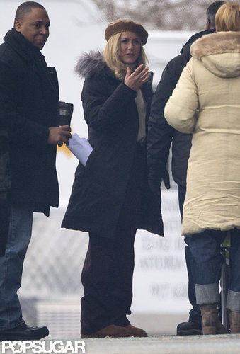 Jennifer Aniston sported blonde hair on set.
Jennifer Aniston sported blonde hair on set.