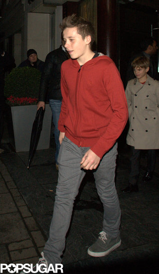 Brooklyn Beckham led the way for younger brother Romeo Beckham as they left dinner with dad David Beckham and a friend Friday.
Brooklyn Beckham led the way for younger brother Romeo Beckham as they left dinner with dad David Beckham and a friend Friday.