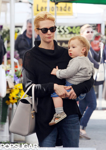 January Jones stopped by an LA farmers market with son Xander Jones.
January Jones stopped by an LA farmers market with son Xander Jones.