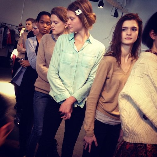 Models lined up backstage at Karen Walker.
Models lined up backstage at Karen Walker.