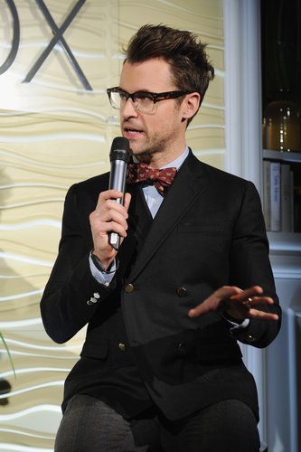 Brad Goreski chatted fashion in a double-breasted blazer and owl-print bow tie during NYFW.
Brad Goreski chatted fashion in a double-breasted blazer and owl-print bow tie during NYFW.