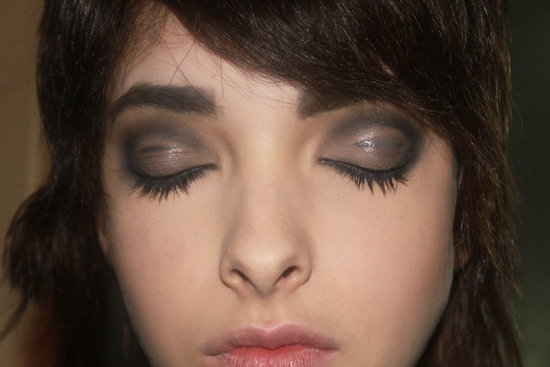 François Nars described the look as punk-rock chic. "We have our favorite icons from the '60s and '70s," he said. "There were so many great characters in that time and there will always be some ideas from that era for makeup and hair." The dark gray smoky eye was created using Black Valley Eye Paint (releasing this Fall) on the lid and Pandora Duo Eyeshadow in the crease.
François Nars described the look as punk-rock chic. "We have our favorite icons from the '60s and '70s," he said. "There were so many great characters in that time and there will always be some ideas from that era for makeup and hair." The dark gray smoky eye was created using Black Valley Eye Paint (releasing this Fall) on the lid and Pandora Duo Eyeshadow in the crease.
