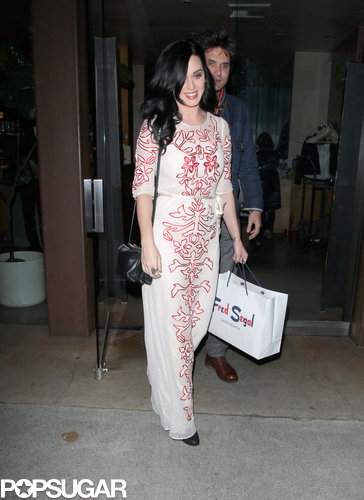 Katy Perry wore a red and white gown for a Valentine's dinner with John Mayer.
Katy Perry wore a red and white gown for a Valentine's dinner with John Mayer.
