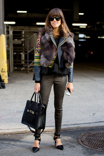 A master class on layers with fur, print, and leather.
A master class on layers with fur, print, and leather.