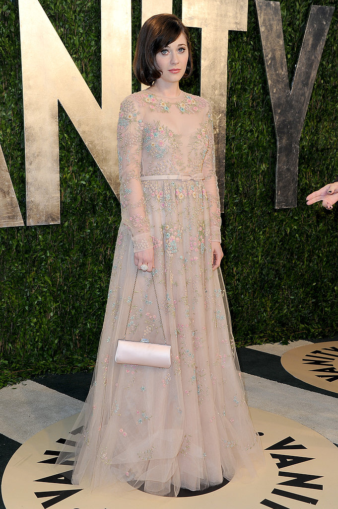 Zooey Deschanel arrived at the Vanity Fair Oscar Party on Sunday night.
Zooey Deschanel arrived at the Vanity Fair Oscar Party on Sunday night.