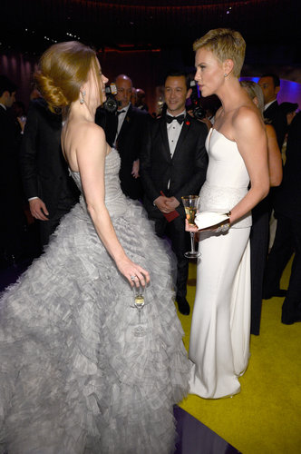 Amy Adams and Charlize Theron chatted at the Governors Ball.
Amy Adams and Charlize Theron chatted at the Governors Ball.