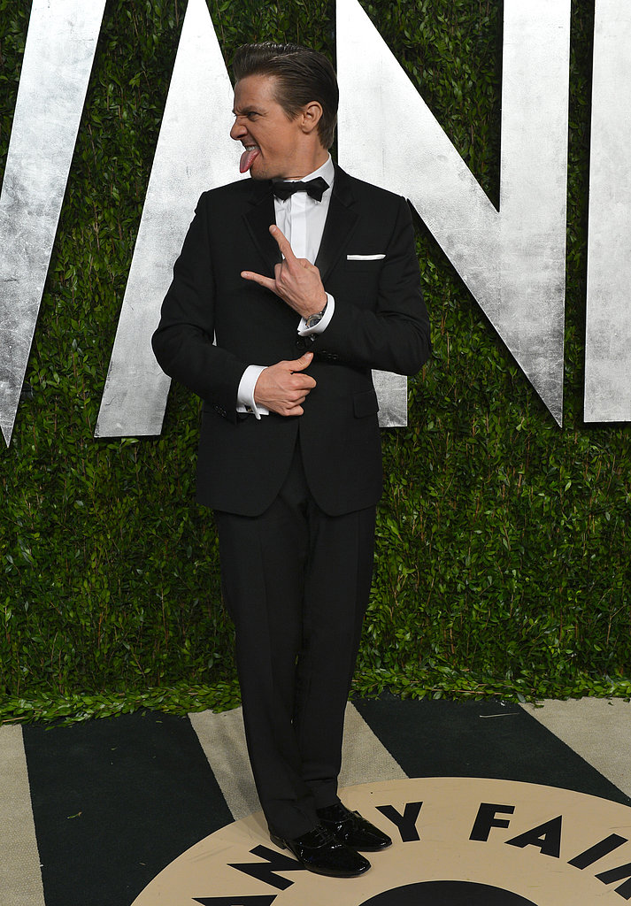 Jeremy Renner joked around when he arrived at the Vanity Fair Oscar party on Sunday night.
Jeremy Renner joked around when he arrived at the Vanity Fair Oscar party on Sunday night.