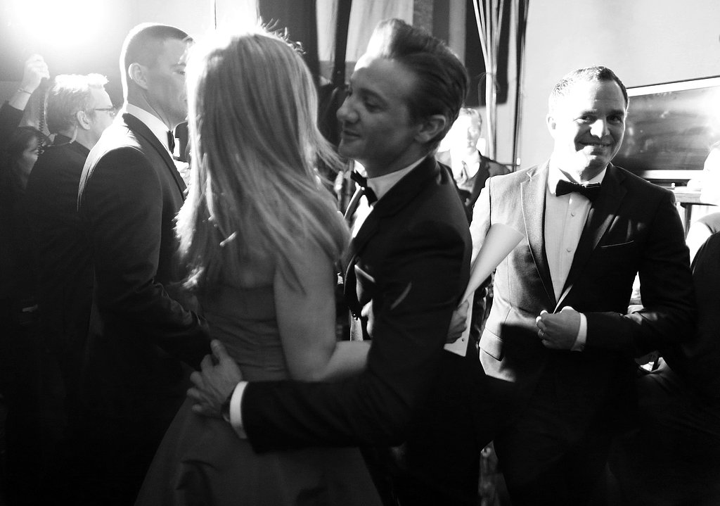 Jennifer Aniston, Jeremy Renner, and Mark Ruffalo backstage at the 2013 Oscars.
Jennifer Aniston, Jeremy Renner, and Mark Ruffalo backstage at the 2013 Oscars.