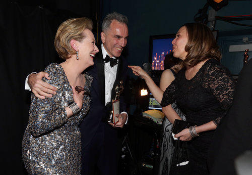 Meryl Streep and Daniel Day-Lewis backstage at the 2013 Oscars.
Meryl Streep and Daniel Day-Lewis backstage at the 2013 Oscars.