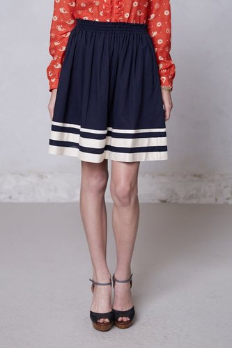 Shirred-Striped Skirt