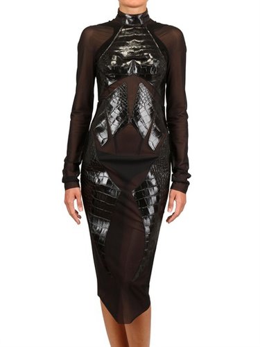 Mugler - Printed Croco Insert Spandex Net Dress