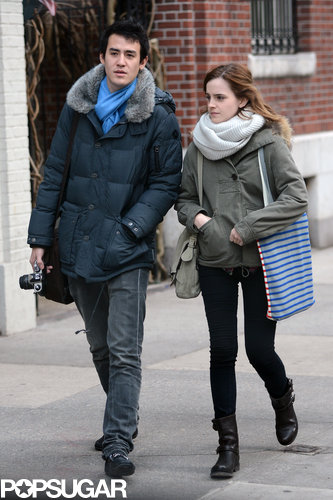 Emma Watson and Will Adamowicz bundled up against the cold.
Emma Watson and Will Adamowicz bundled up against the cold.