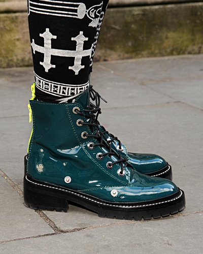 Patent boots gave off the quintessential London punk vibe.
Patent boots gave off the quintessential London punk vibe.