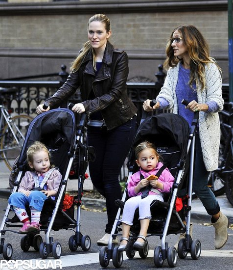 Sarah Jessica Parker and her nanny took the twins for a stroll in their matching Cybex strollers in October 2012. The girls kept cozy in light layers, while Mom sported an oversize crocheted sweater and suede ankle boots.
Sarah Jessica Parker and her nanny took the twins for a stroll in their matching Cybex strollers in October 2012. The girls kept cozy in light layers, while Mom sported an oversize crocheted sweater and suede ankle boots.