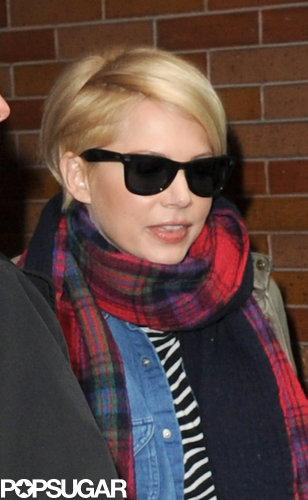 Michelle Williams smiled leaving Good Morning America.
Michelle Williams smiled leaving Good Morning America.