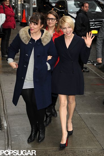 Michelle Williams waved on her way to the Late Show in NYC.
Michelle Williams waved on her way to the Late Show in NYC.