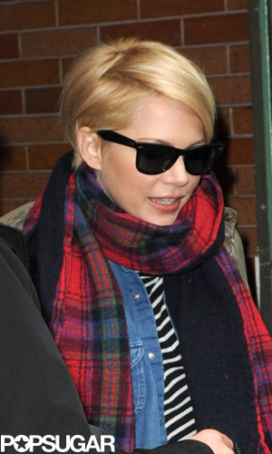 Michelle Williams wore a scarf and sunglasses after her appearance on Good Morning America in NYC.
Michelle Williams wore a scarf and sunglasses after her appearance on Good Morning America in NYC.