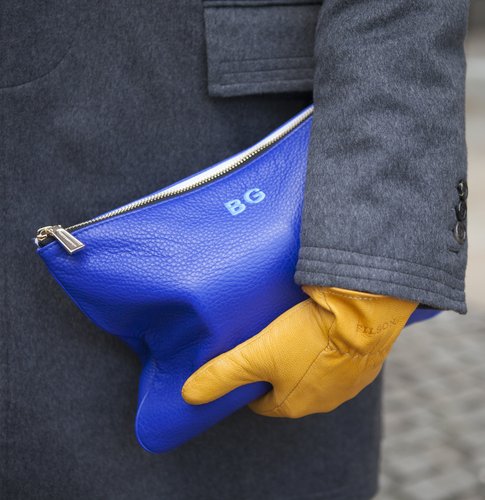 Customized initials gave this cobalt clutch an extraspecial touch.
Customized initials gave this cobalt clutch an extraspecial touch.