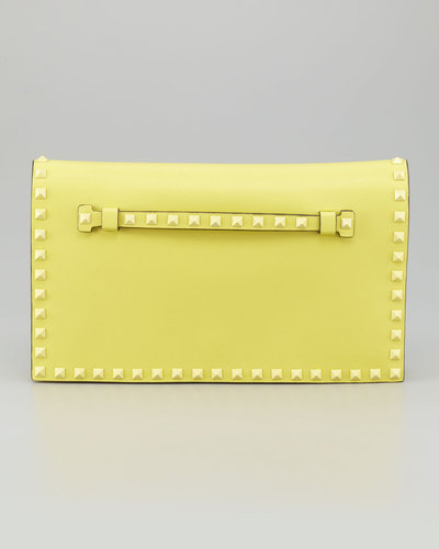Valentino Rockstud Flap Clutch Bag, Soft Yellow