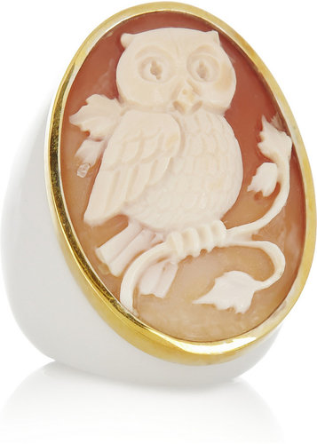 Amedeo Gold-plated, agate and cornelian owl cameo ring