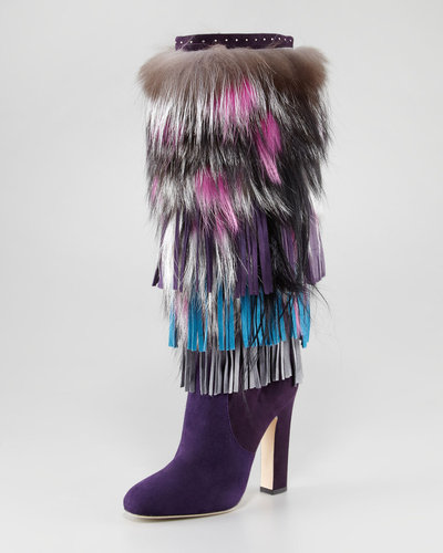 Jimmy Choo Dalia Fringed Suede and Fur Boot