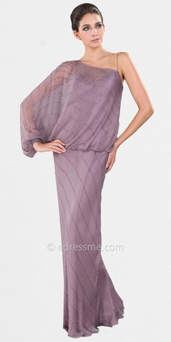 Sheer Sequin One Shoulder Evening Dresses by Mignon