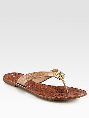 Tory Burch Croc-Print Leather Thong Sandals