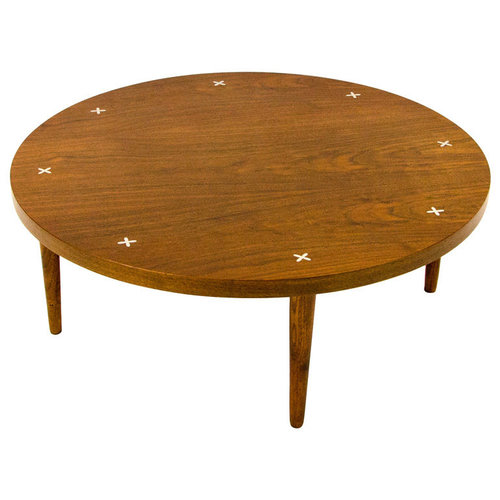 Round Mid Century Walnut Coffee Table
