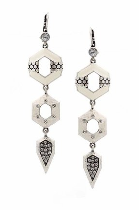Belle Noel by Kim Kardashian Palladium Honey Hexagon Drop Earrings With Pave and Ivory