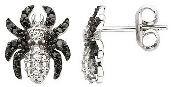1/10 Carat Black & White Diamond Sterling Silver Spider Earrings