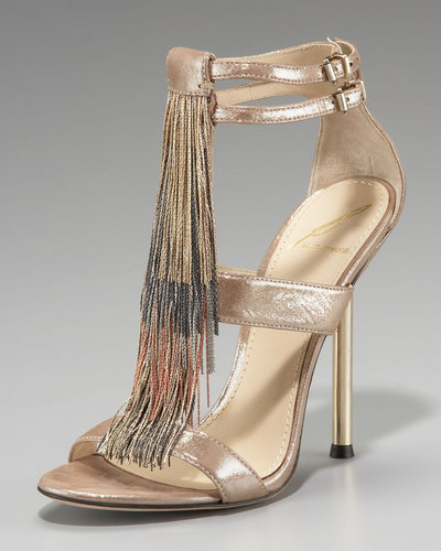 B Brian Atwood Chain-Fringe T-Strap Sandal