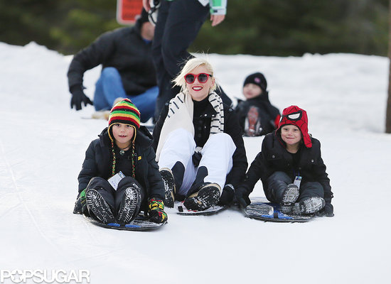 Gwen Stefani wore a striped scarf to go sledding with her sons Kingston Rossdale and Zuma Rossdale.
Gwen Stefani wore a striped scarf to go sledding with her sons Kingston Rossdale and Zuma Rossdale.