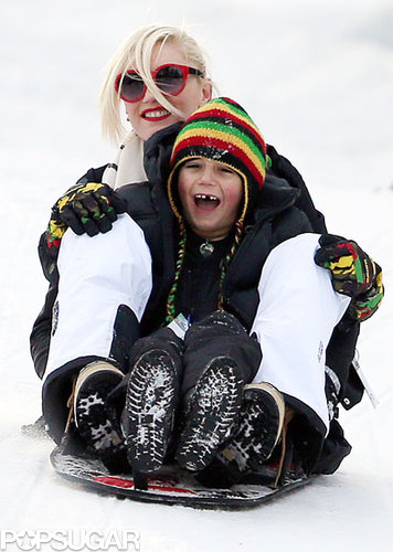 Gwen Stefani had a laugh while sledding with her son Kingston Rossdale.
Gwen Stefani had a laugh while sledding with her son Kingston Rossdale.