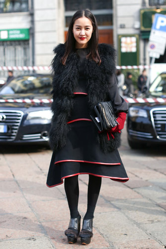 A fashion-forward skirt and a furry vest added up to a whimsical take on black.
A fashion-forward skirt and a furry vest added up to a whimsical take on black.