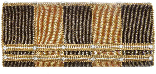 DEEPA GURNANI Beaded Vertical Stripe Flap Clutch