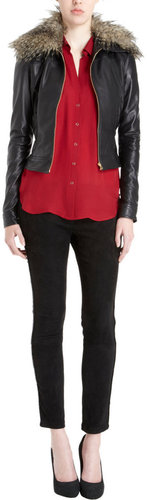 L'Agence Faux Fur Collar Leather Jacket