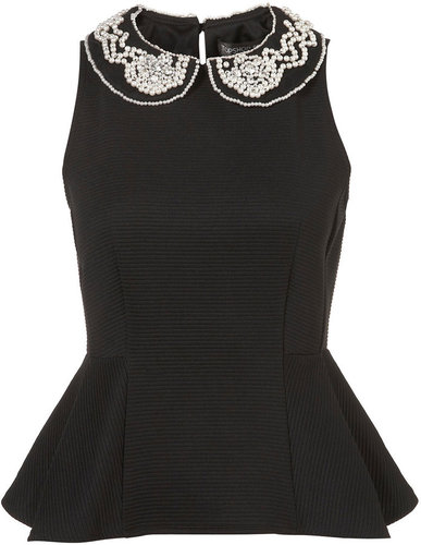 Petite Pearl Collar Peplum Top