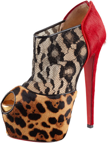 Christian Louboutin Aeronotoc Calf Hair & Lace Red Sole Bootie
