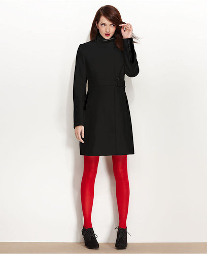 Via Spiga Coat, Faux-Leather-Panel Wool-Blend Walker